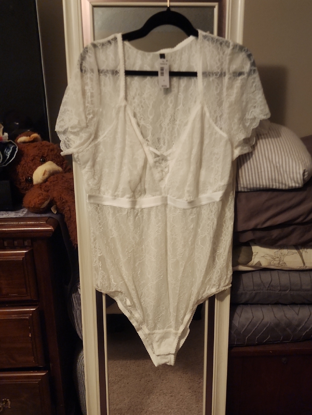 Torrid White Floral Lace Bodysuit